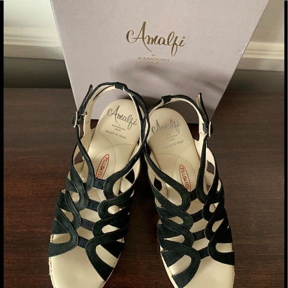 Amalfi by Rangoni Luca soft suede leather espadrille wedge sandal size 6 new - Picture 10 of 10